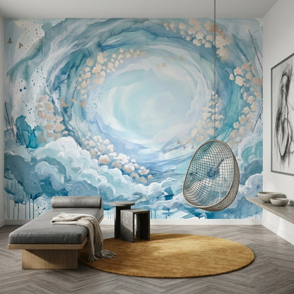 Abstract Cloudscape Wallpaper Watercolor Swirl Removable Blue Sky Vortex Wall Decor
