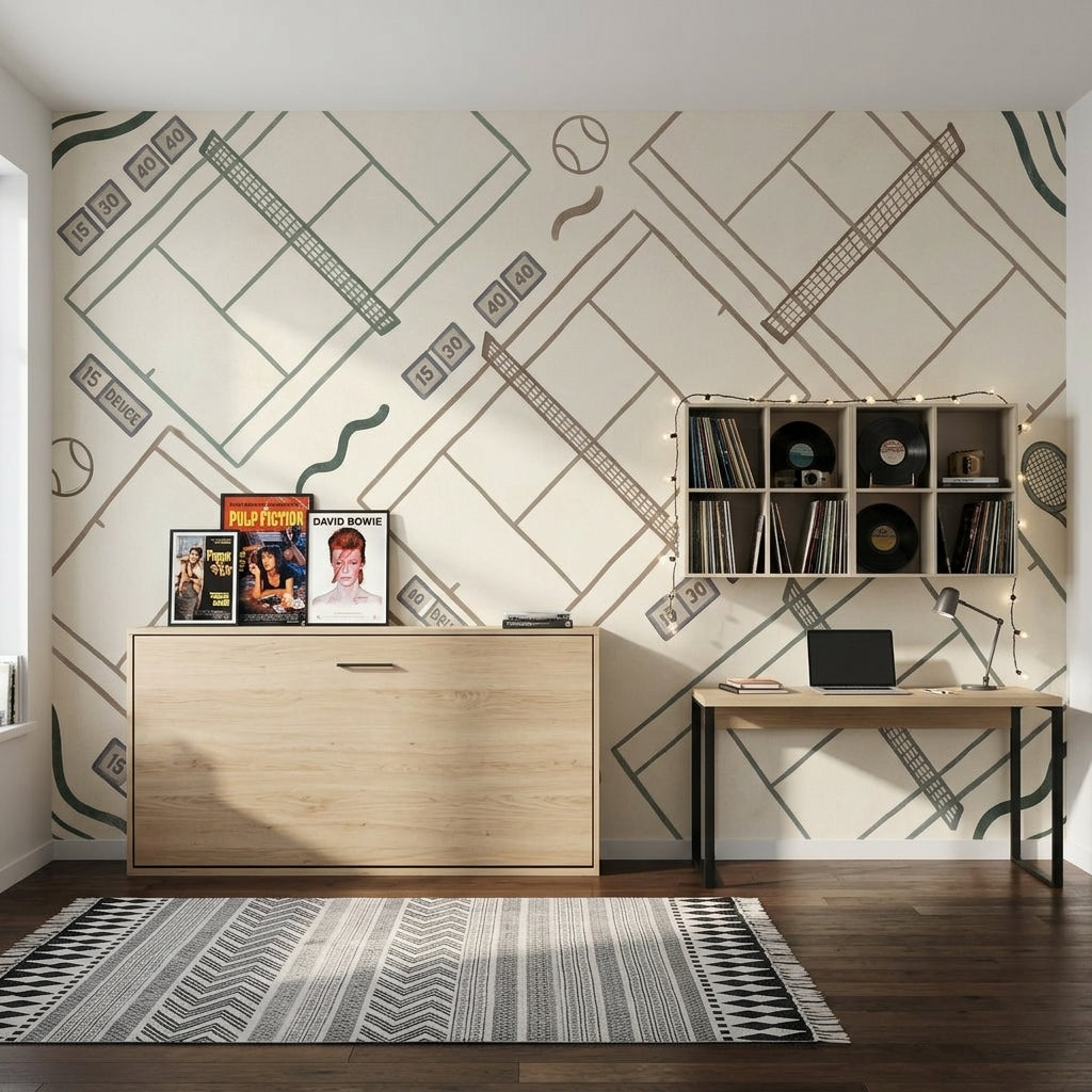 Tennis Court Wallpaper Sports Wallpaper Removable Minimal Line Art Wall Decor