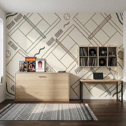 Tennis Court Wallpaper Sports Wallpaper Removable Minimal Line Art Wall Decor