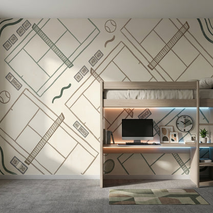 Tennis Court Wallpaper Sports Wallpaper Removable Minimal Line Art Wall Decor