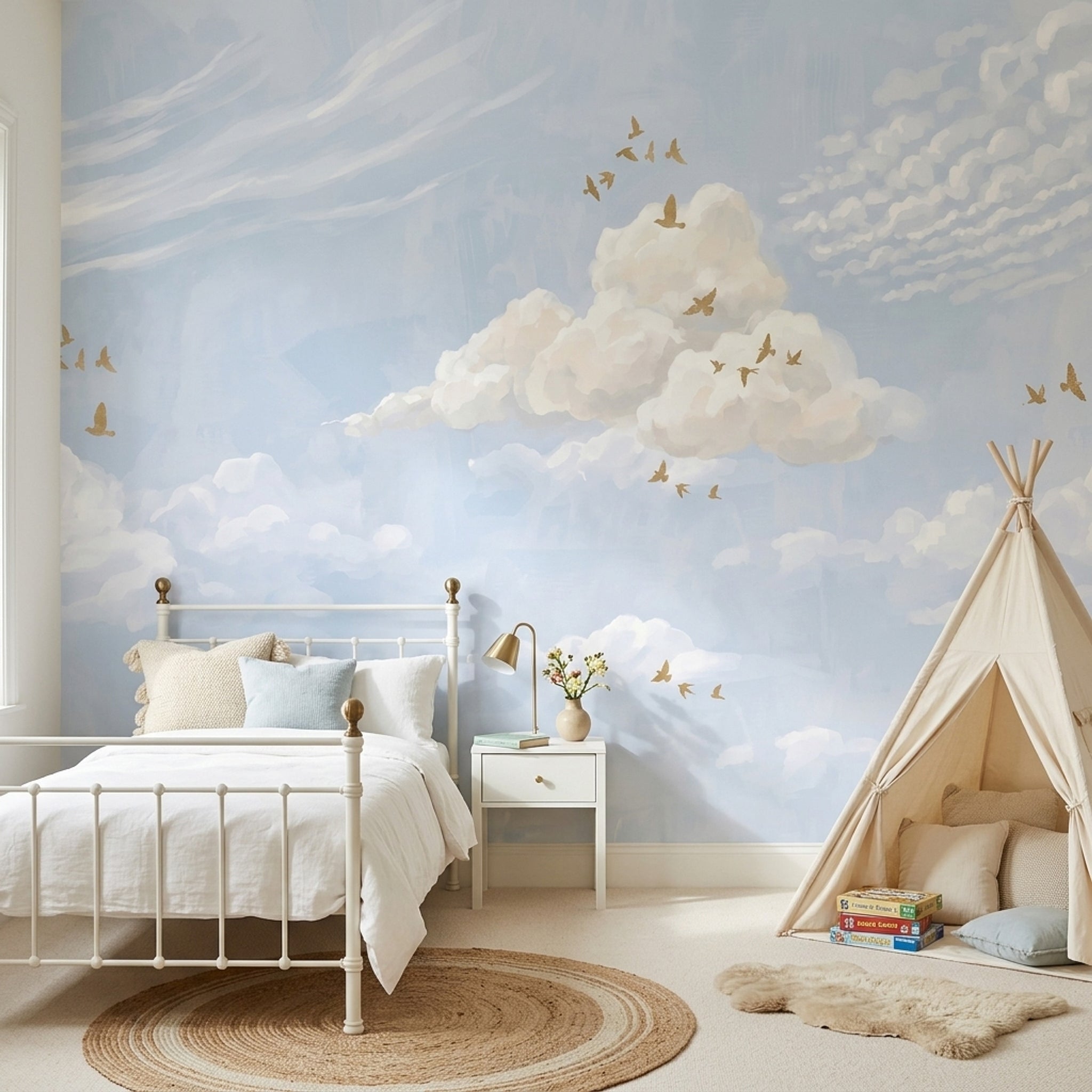 Gold Birds Wallpaper Sky Removable Watercolor Wall Decor