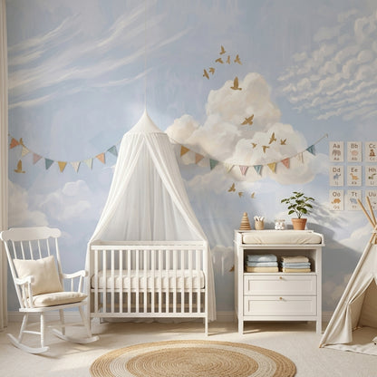 Gold Birds Wallpaper Sky Removable Watercolor Wall Decor