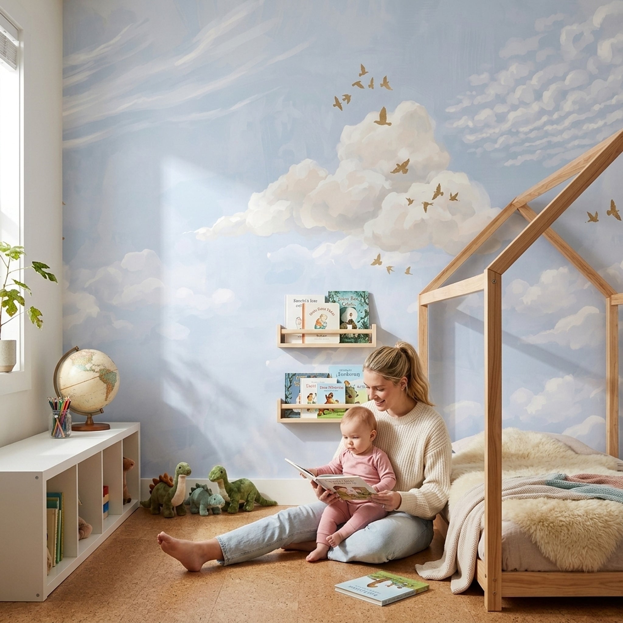 Gold Birds Wallpaper Sky Removable Watercolor Wall Decor