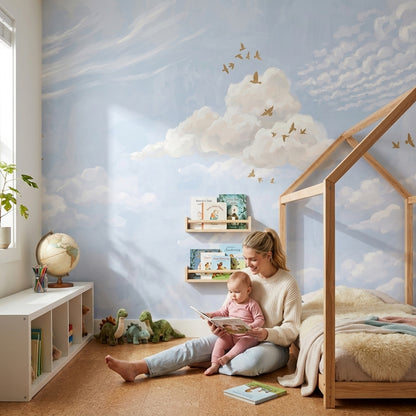 Gold Birds Wallpaper Sky Removable Watercolor Wall Decor
