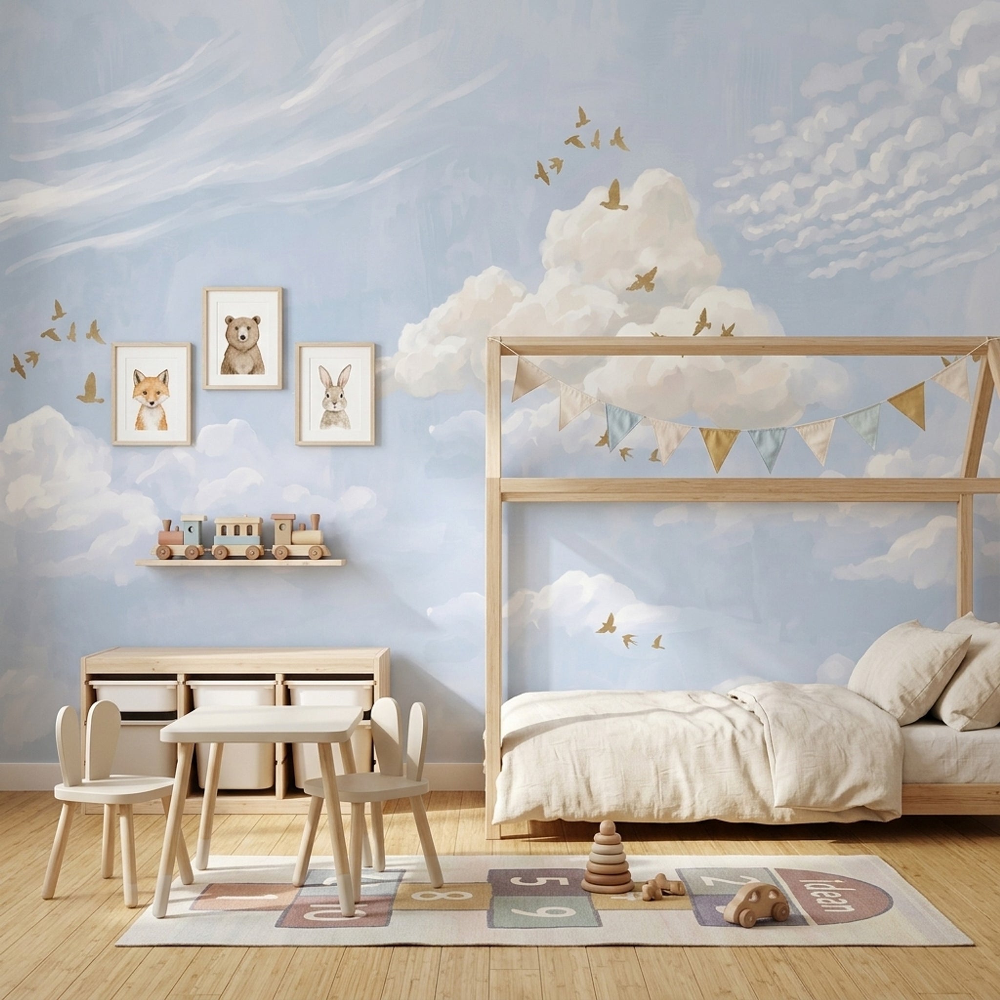 Gold Birds Wallpaper Sky Removable Watercolor Wall Decor