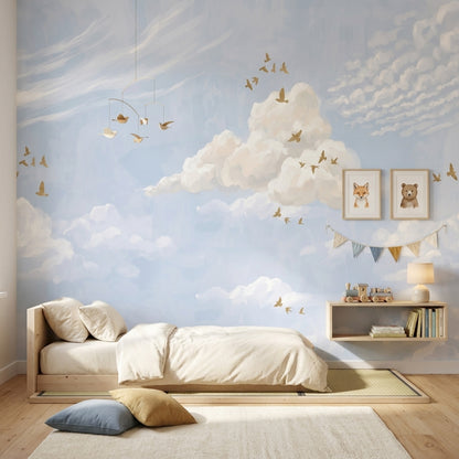 Gold Birds Wallpaper Sky Removable Watercolor Wall Decor