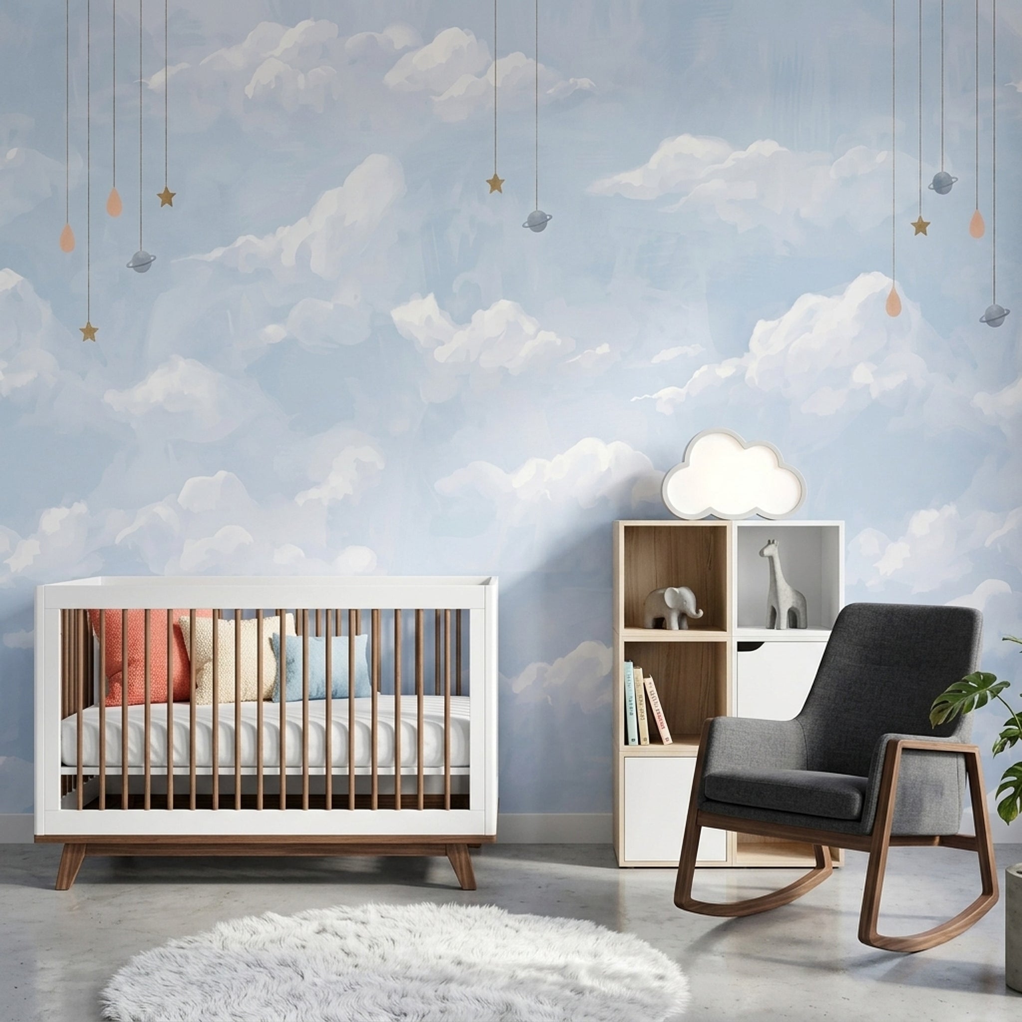 Watercolor Wallpaper Sky Hanging Stars Wall Mural
