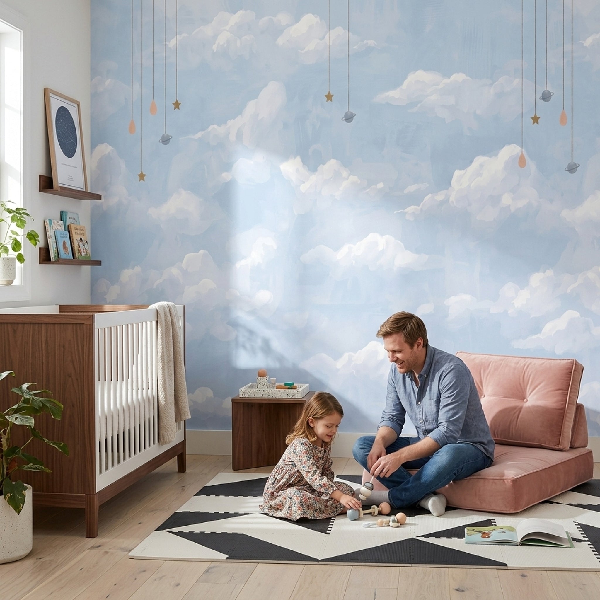 Watercolor Wallpaper Sky Hanging Stars Wall Mural