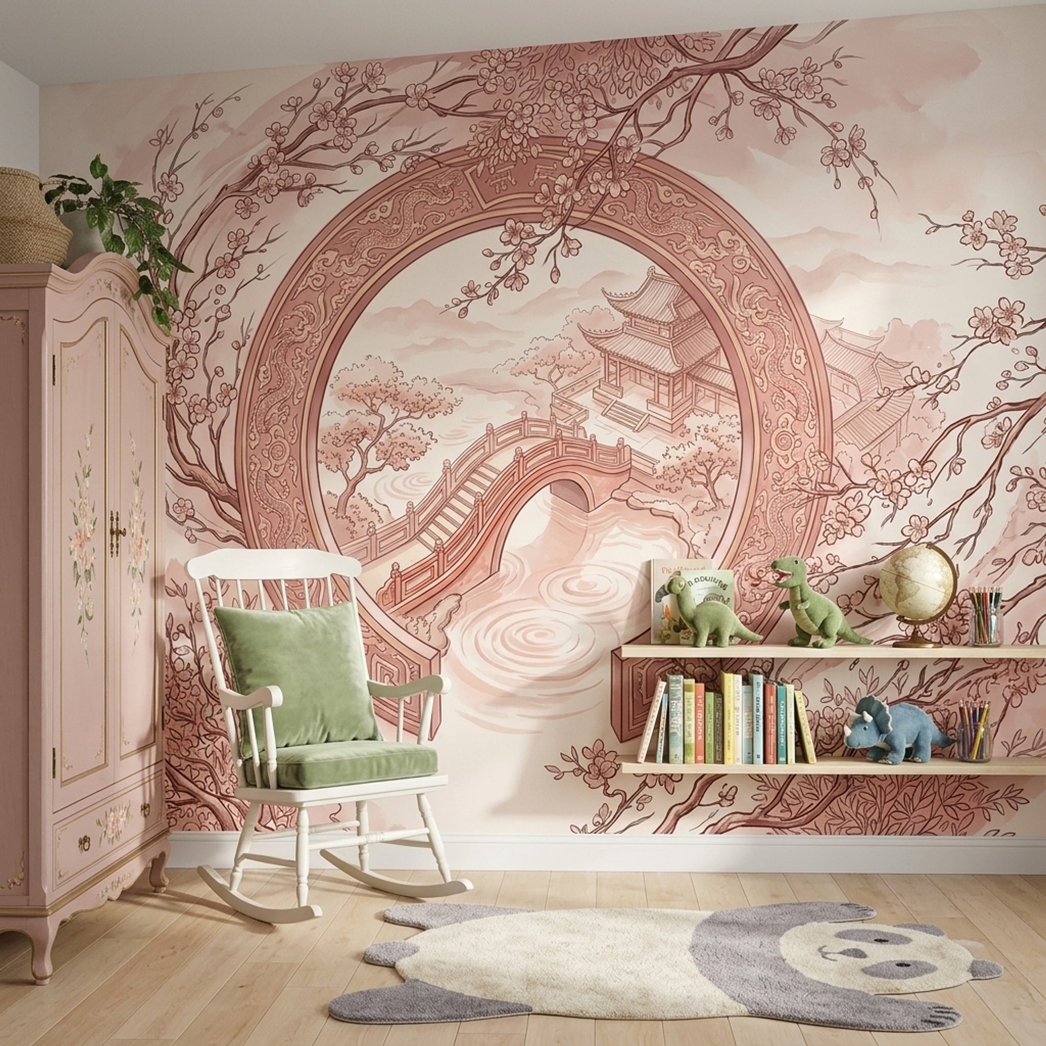 Cherry Blossoms Wallpaper Moon Gate Pagoda Pavilion Wall Mural