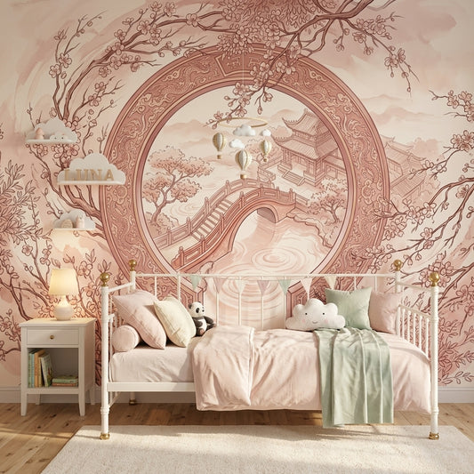 Cherry Blossoms Wallpaper Moon Gate Pagoda Pavilion Wall Mural