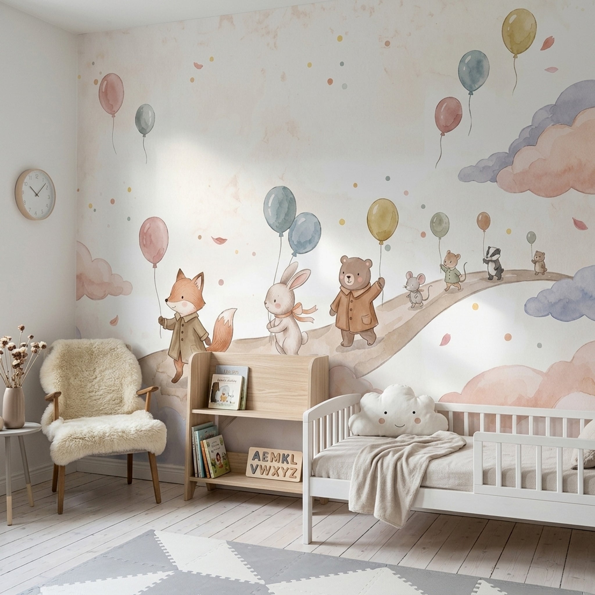 Woodland Animals Wallpaper Watercolor Removable Nursery Wall Decor