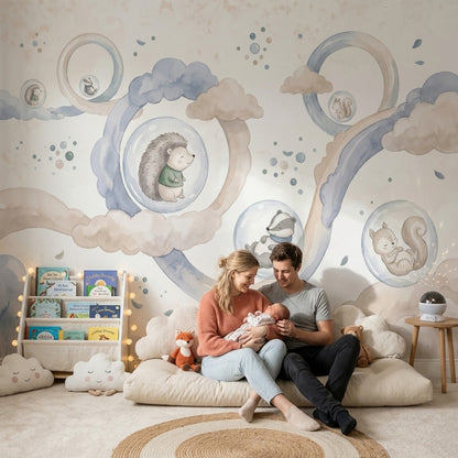 Woodland Animals Wallpaper Watercolor Nursery Removable Wall Decor