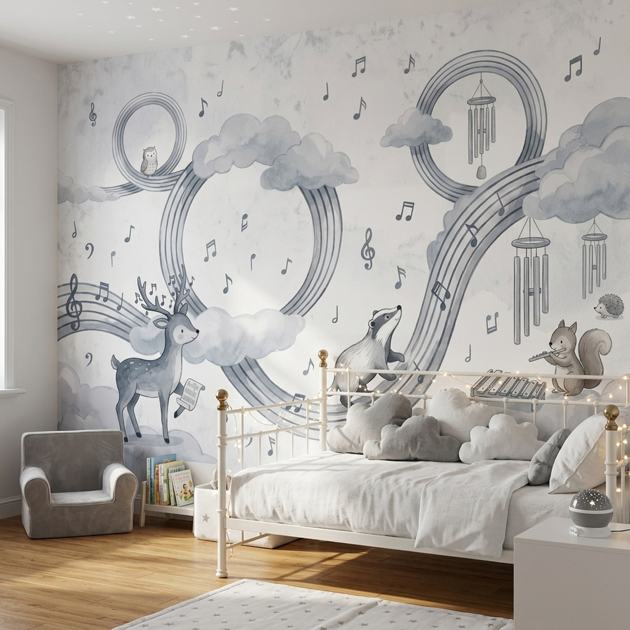 Music Notes Wallpaper Clouds Woodland Animals Wall Mural