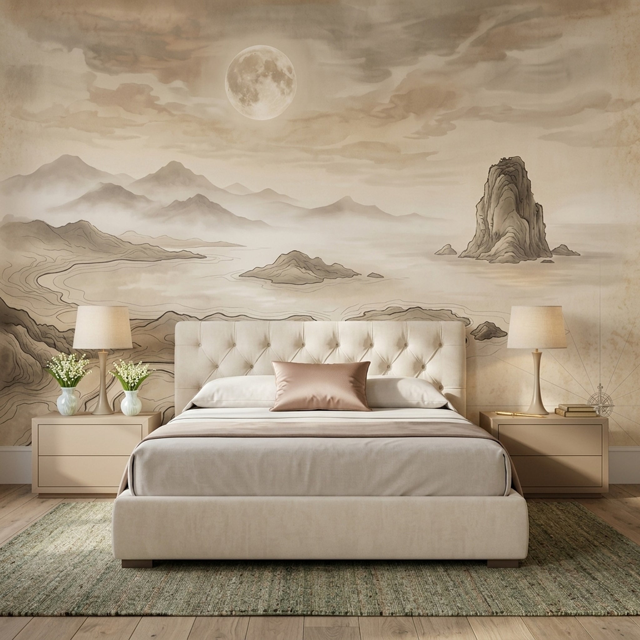 Cloudy Sky Wallpaper Misty Coast Removable Sepia Wall Decor