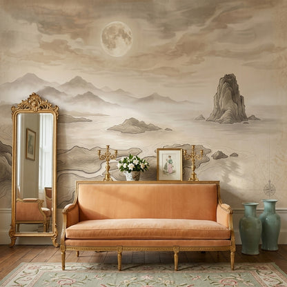 Cloudy Sky Wallpaper Misty Coast Removable Sepia Wall Decor