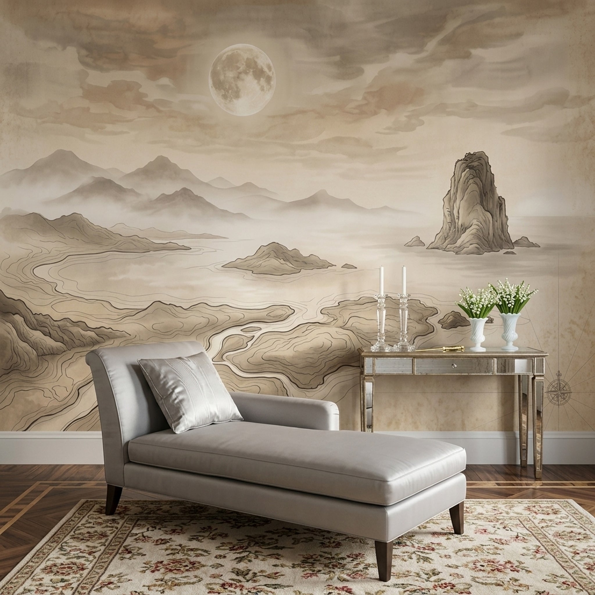 Cloudy Sky Wallpaper Misty Coast Removable Sepia Wall Decor