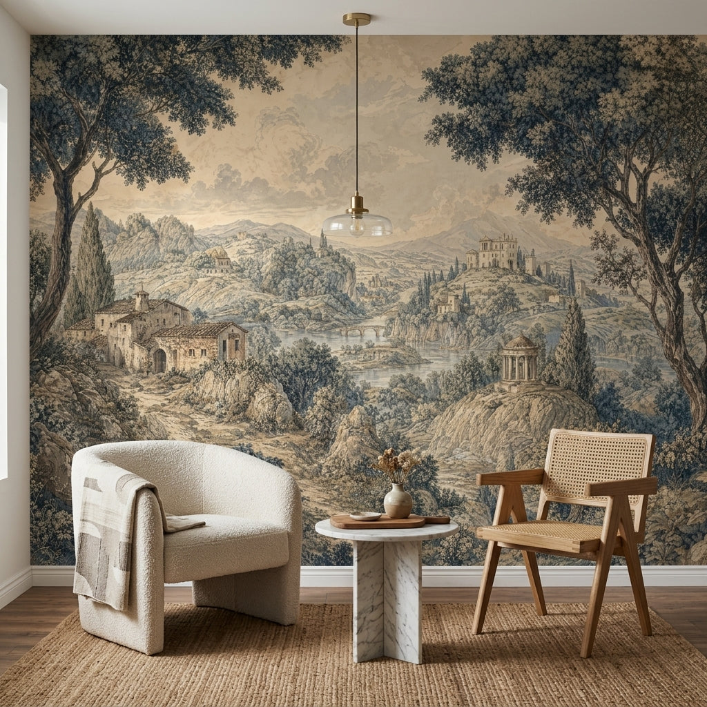 Vintage Landscape Wallpaper Sepia Countryside Scene Wall Mural