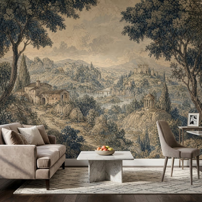 Vintage Landscape Wallpaper Sepia Countryside Scene Wall Mural