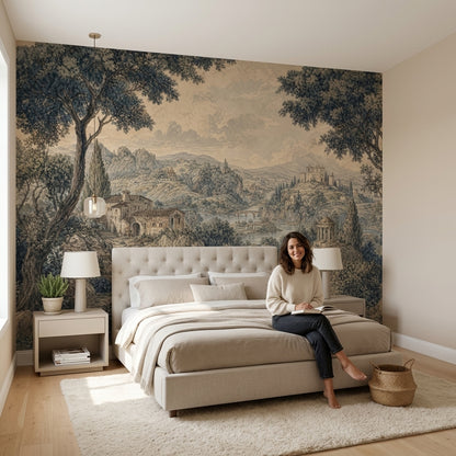 Vintage Landscape Wallpaper Sepia Countryside Scene Wall Mural