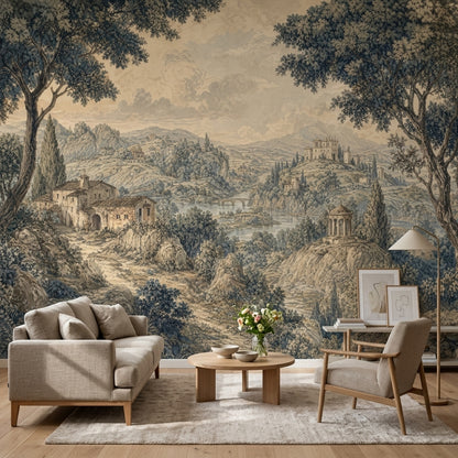 Vintage Landscape Wallpaper Sepia Countryside Scene Wall Mural