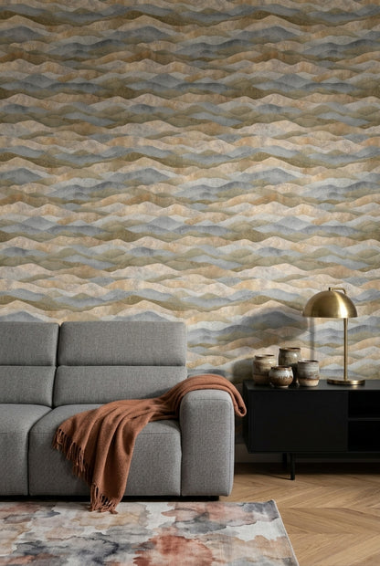 Abstract Landscape Wallpaper Wavy Layers Mural Rolling Hills Wall Decor