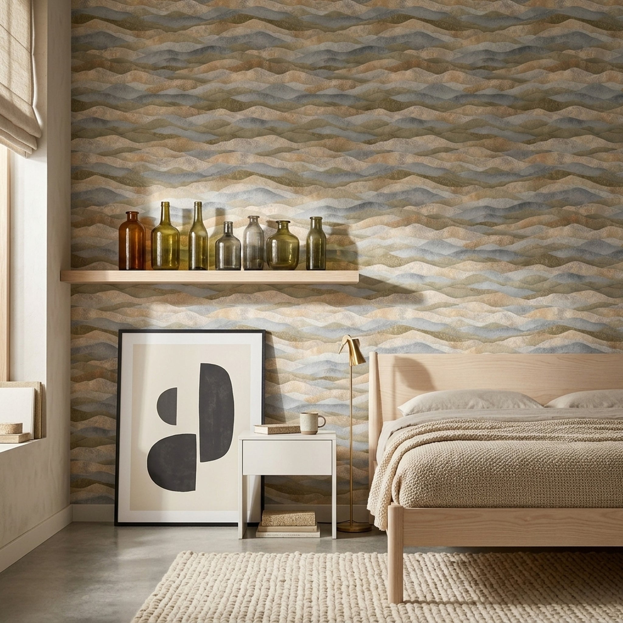 Abstract Landscape Wallpaper Wavy Layers Mural Rolling Hills Wall Decor