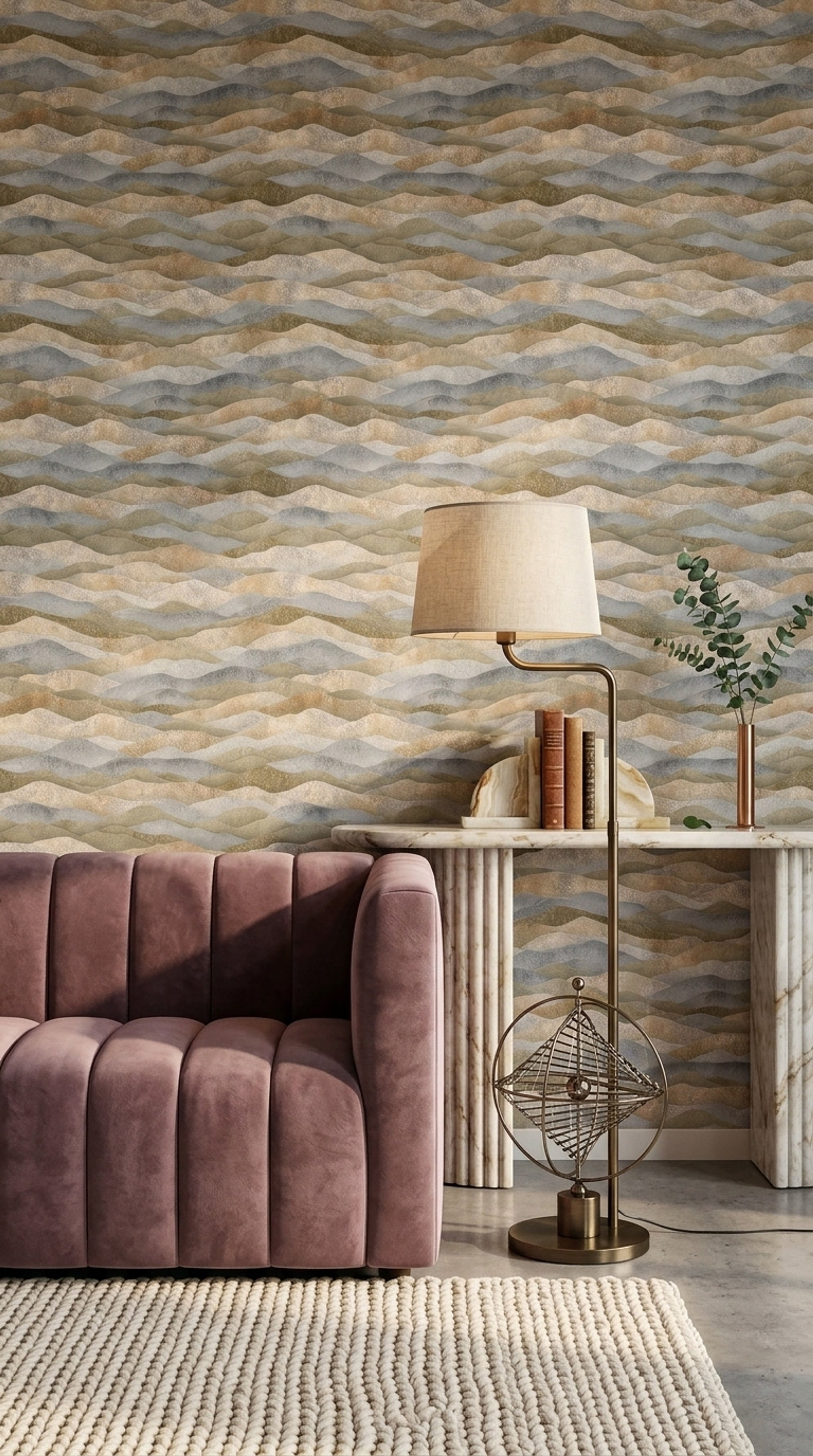 Abstract Landscape Wallpaper Wavy Layers Mural Rolling Hills Wall Decor