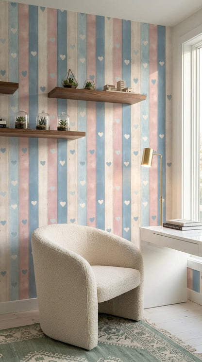 Distressed Wood Wallpaper Pastel Shabby Chic Removable Wall Decor