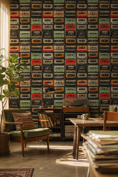 Vintage Cassette Tapes Wallpaper Retro Music Wall Decor
