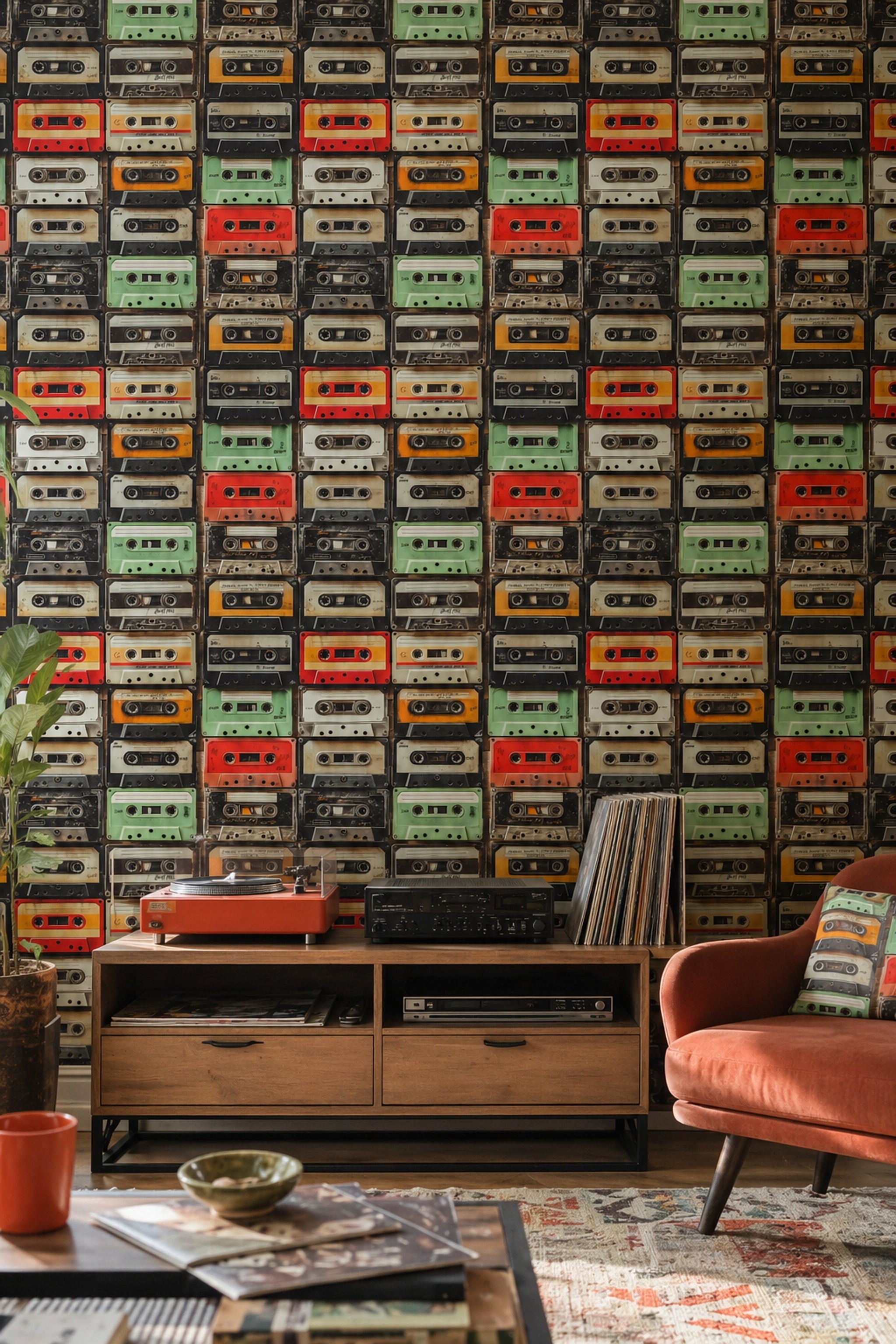 Vintage Cassette Tapes Wallpaper Retro Music Wall Decor