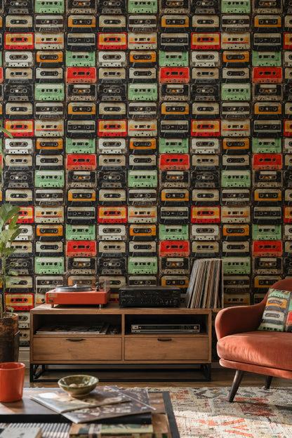 Vintage Cassette Tapes Wallpaper Retro Music Wall Decor