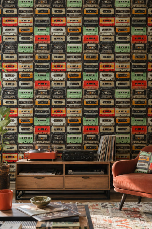 Vintage Cassette Tapes Wallpaper Retro Music Wall Decor