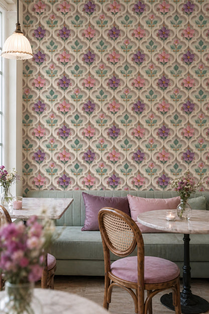 Pastel Floral Wallpaper Trellis Lattice Removable Quatrefoil Wall Decor