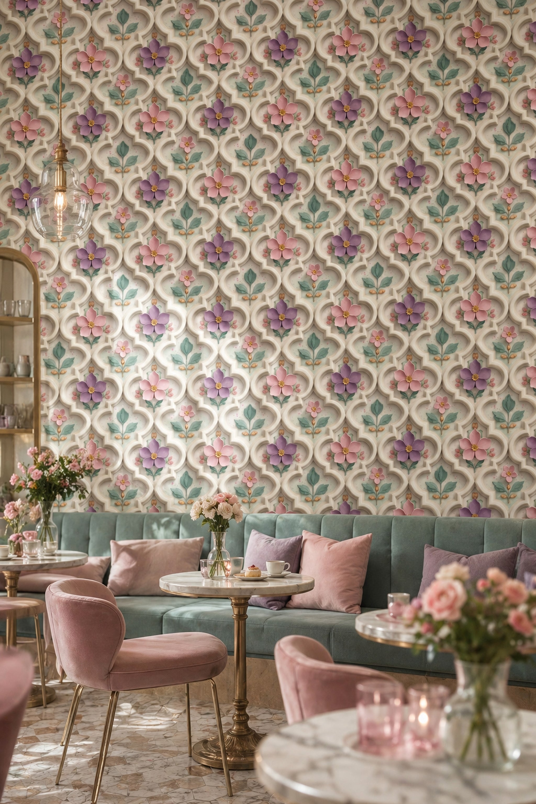 Pastel Floral Wallpaper Trellis Lattice Removable Quatrefoil Wall Decor
