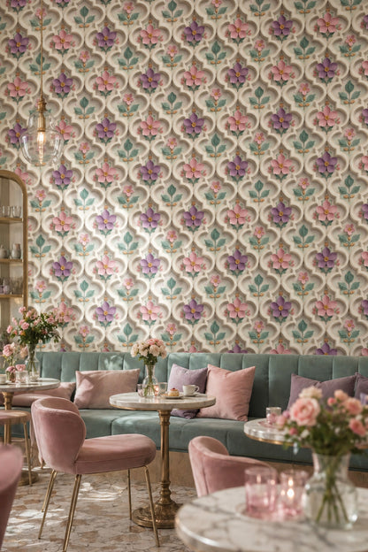 Pastel Floral Wallpaper Trellis Lattice Removable Quatrefoil Wall Decor