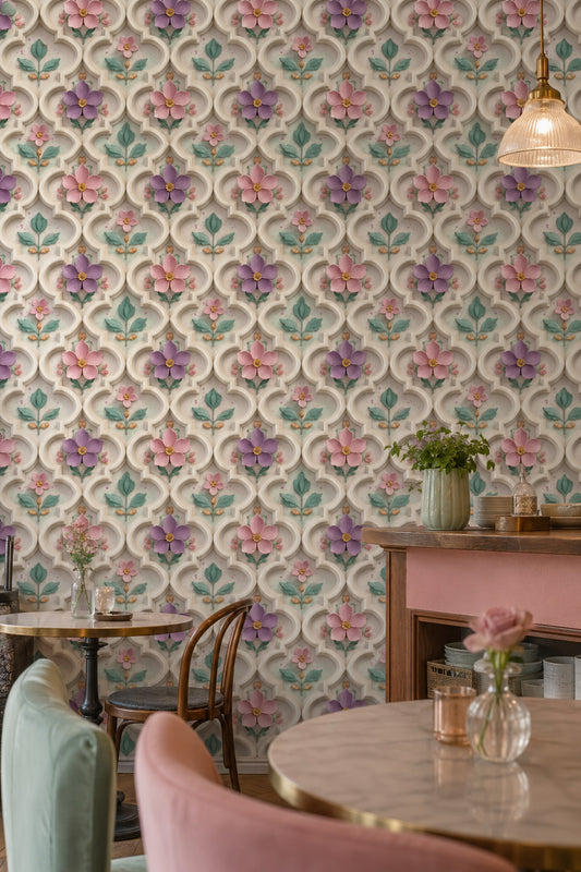 Pastel Floral Wallpaper Trellis Lattice Removable Quatrefoil Wall Double Roll