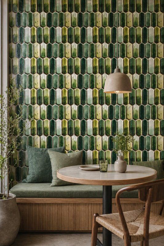 Glazed Ceramic Wallpaper Tile Geometric Shapes Removable Wall Decor