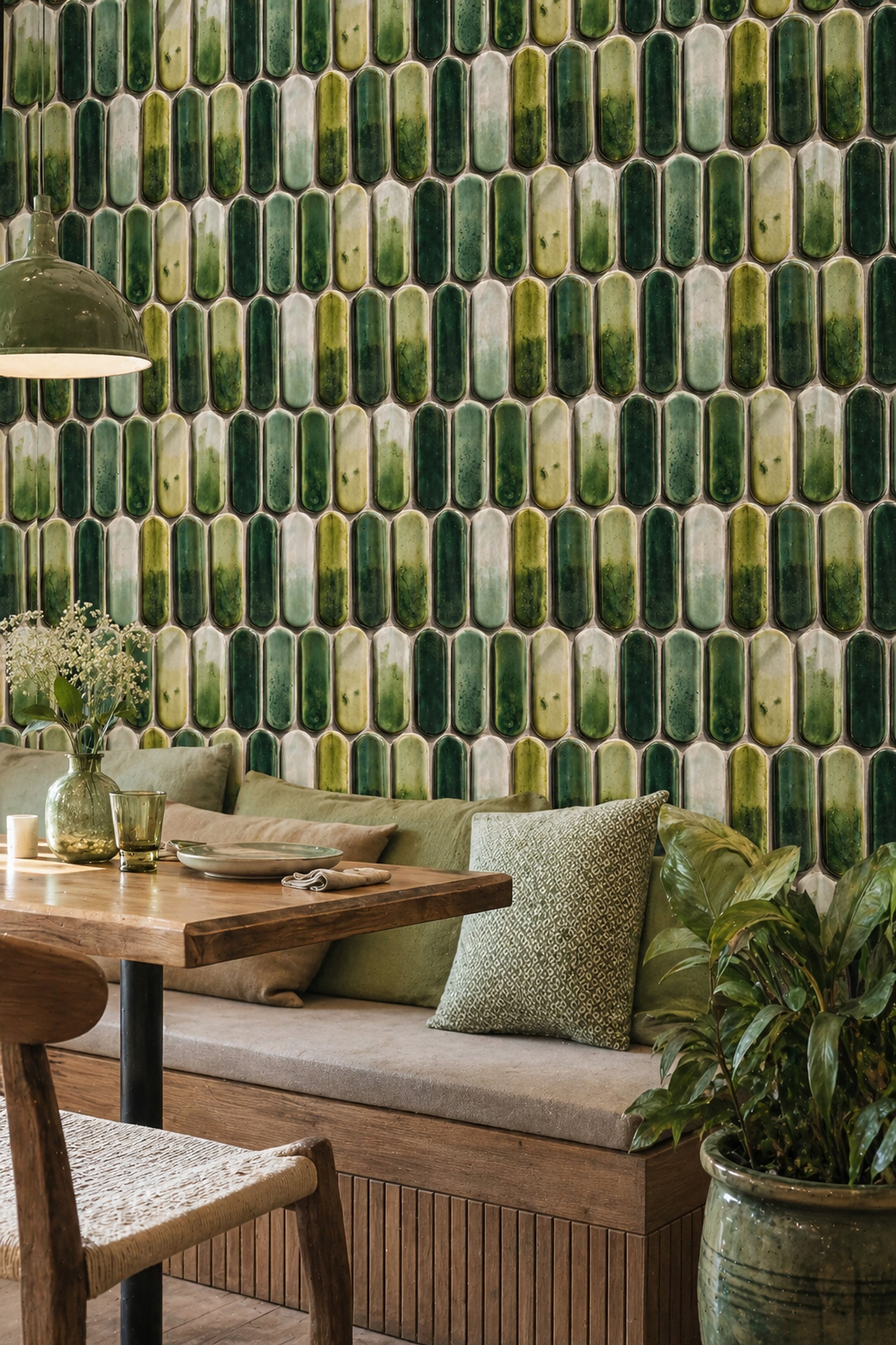 Glazed Ceramic Wallpaper Tile Geometric Shapes Removable Wall Decor