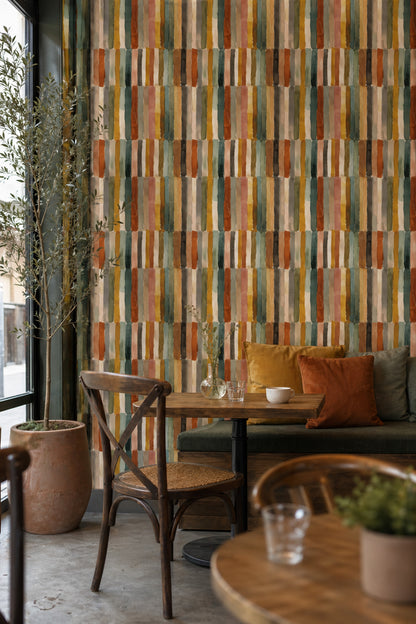 Abstract Watercolor Wallpaper Vertical Stripes Removable Earthy Palette Wall Decor