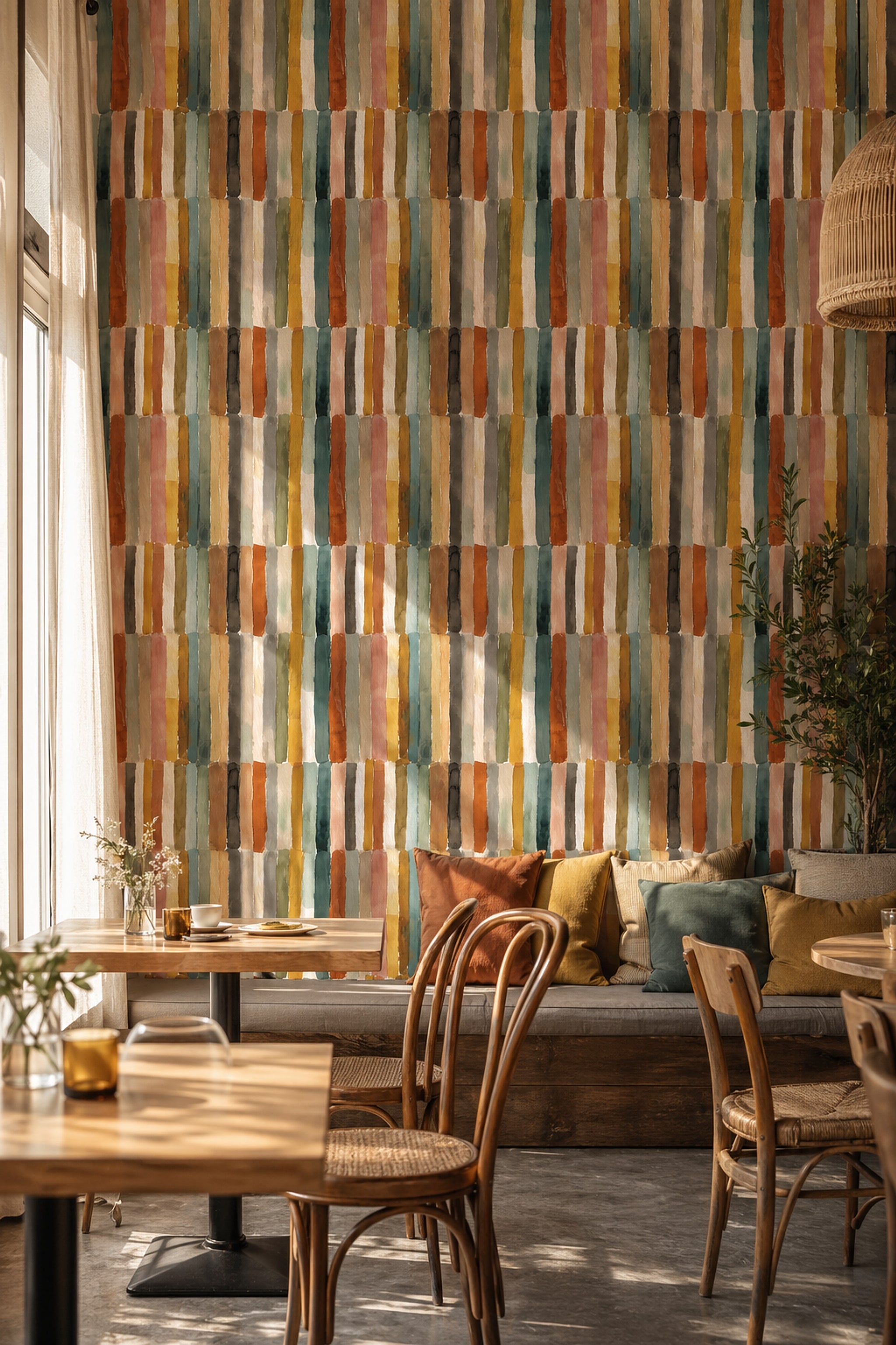 Abstract Watercolor Wallpaper Vertical Stripes Removable Earthy Palette Wall Decor