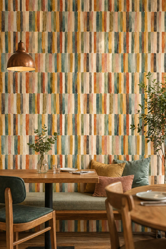 Abstract Watercolor Wallpaper Vertical Stripes Removable Earthy Palette Wall Decor