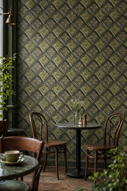 Ornate Trellis Wallpaper Damask Floral Antique Patina Decorative Mural