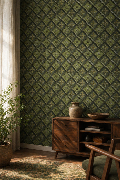 Ornate Trellis Wallpaper Damask Floral Antique Patina Decorative Mural