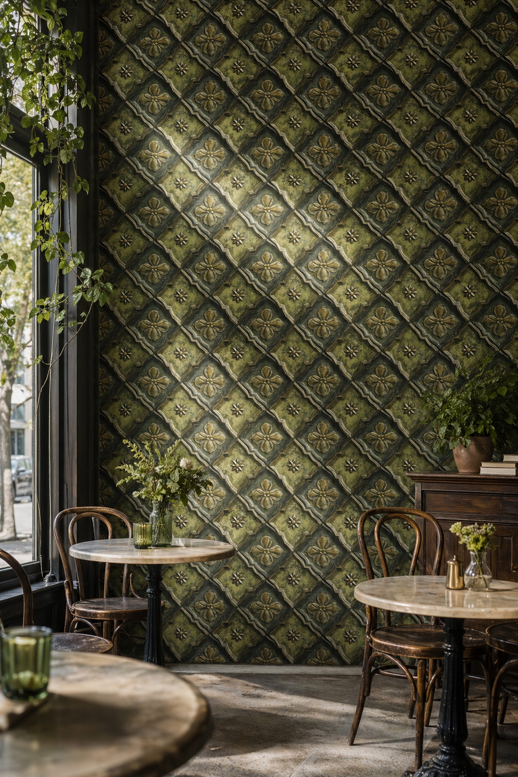 Ornate Trellis Wallpaper Damask Floral Antique Patina Decorative Mural
