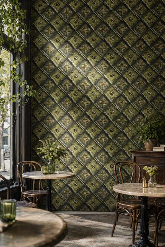 Ornate Trellis Wallpaper Damask Floral Antique Patina Decorative Mural