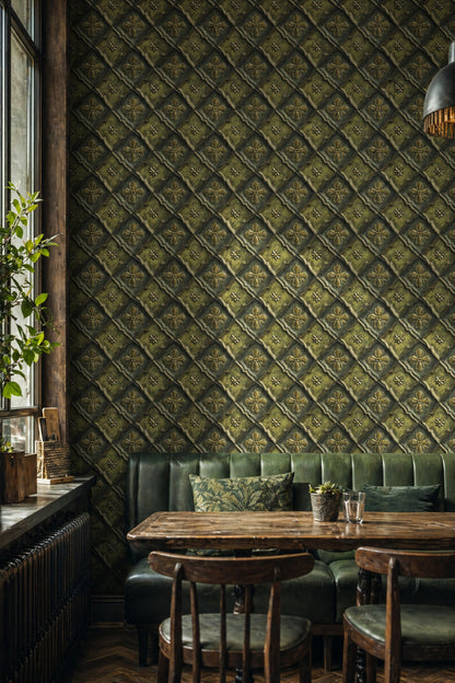 Ornate Trellis Wallpaper Damask Floral Antique Patina Decorative Mural