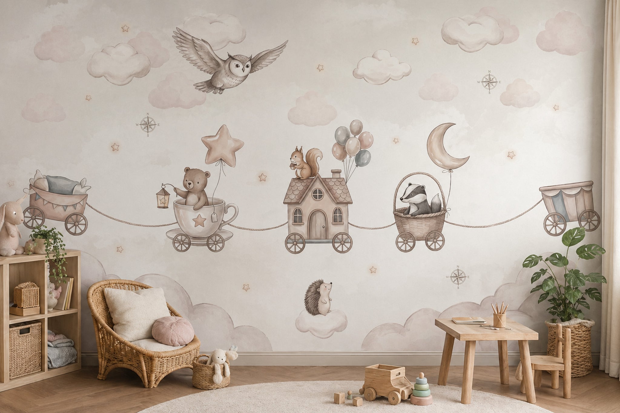 Nursery Wallpaper Watercolor Removable Whimsical Wall Decor
