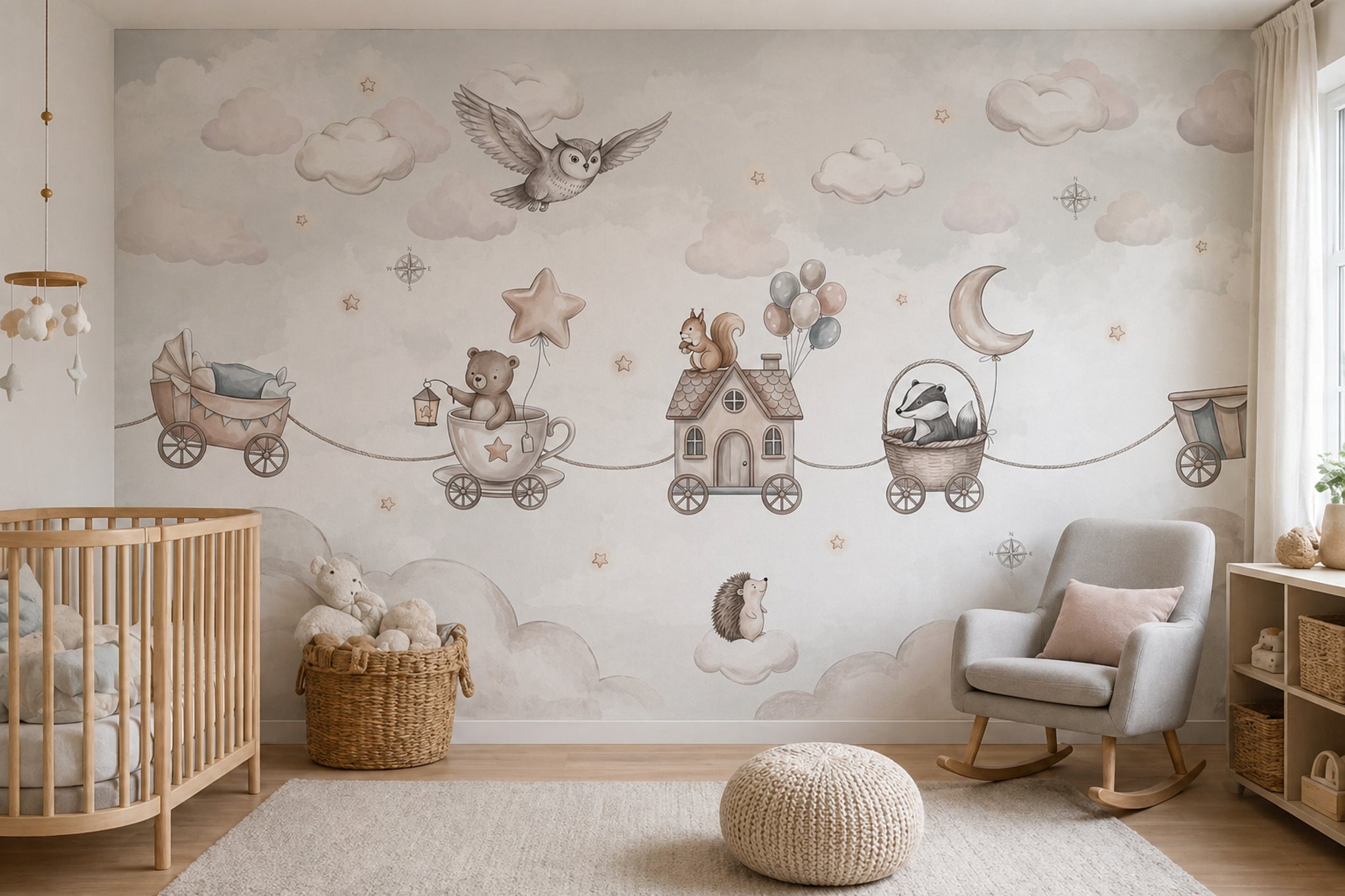 Nursery Wallpaper Watercolor Removable Whimsical Wall Decor