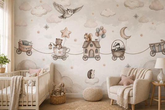 Nursery Wallpaper Watercolor Removable Whimsical Wall Decor