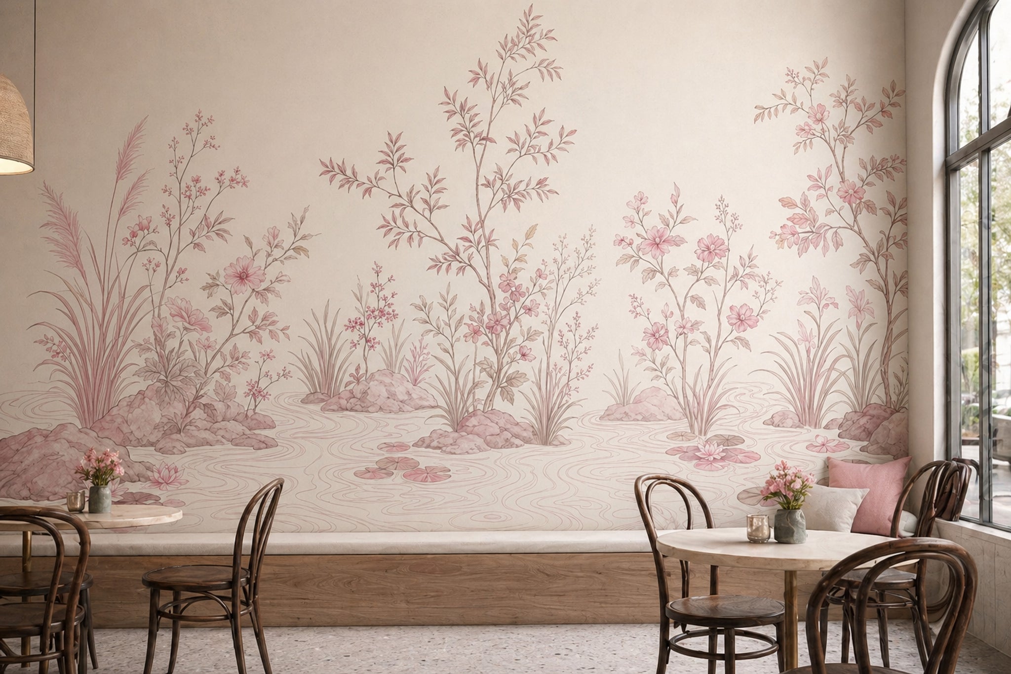 Lotus Pond Wallpaper Chinoiserie Floral Landscape Wall Mural